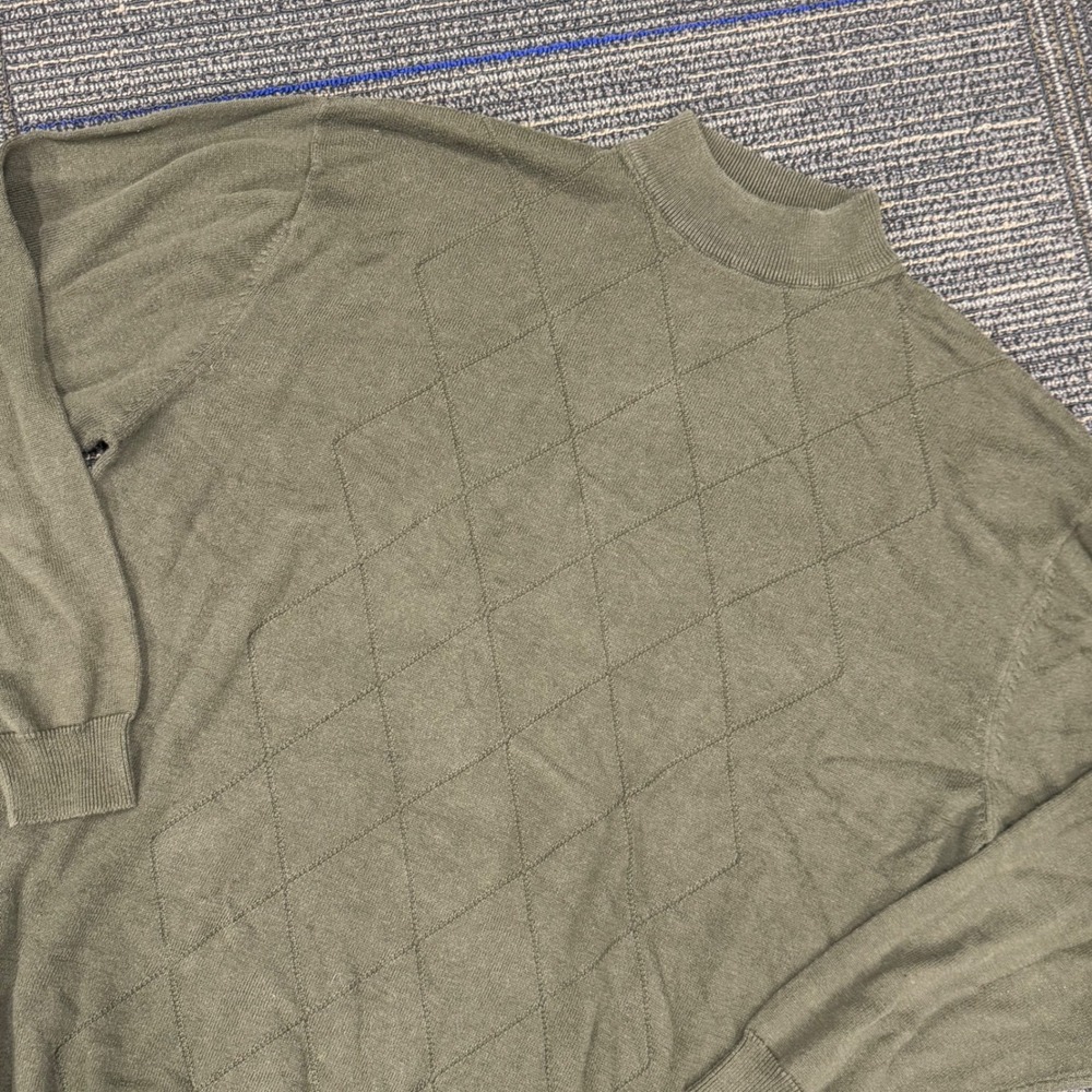 Men's Cassel XL Olive‎ Green Argyle Knit Mock Neck Sweater Pullover